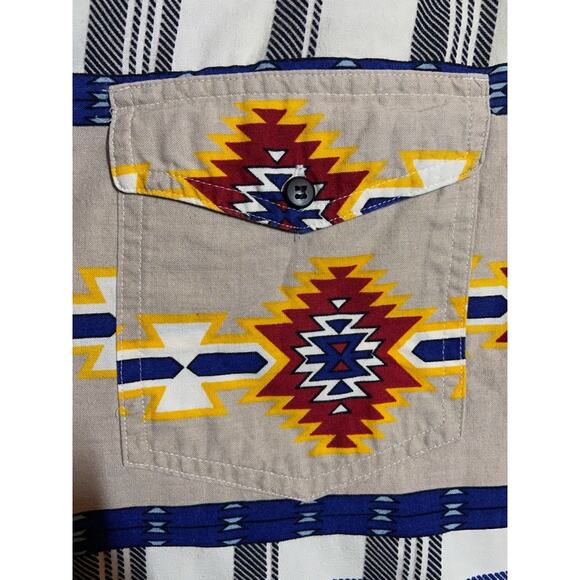Basic Editions Button Down Cotton Aztec Print Southwestern Pockets Plaid XL - Picture 2 of 4